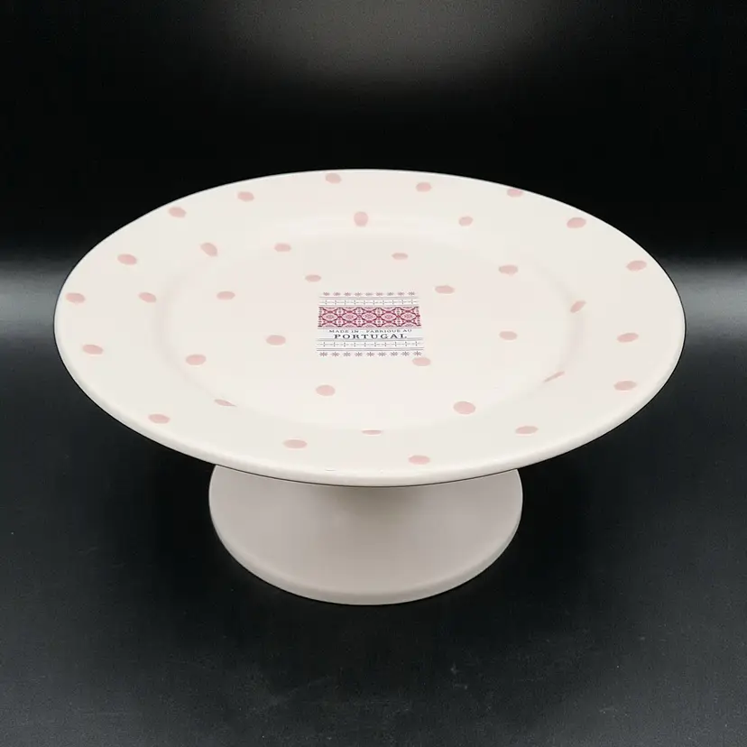 Matceramica Portugal Pink Polka Dot Cake Stand Pedestal Cake Plate