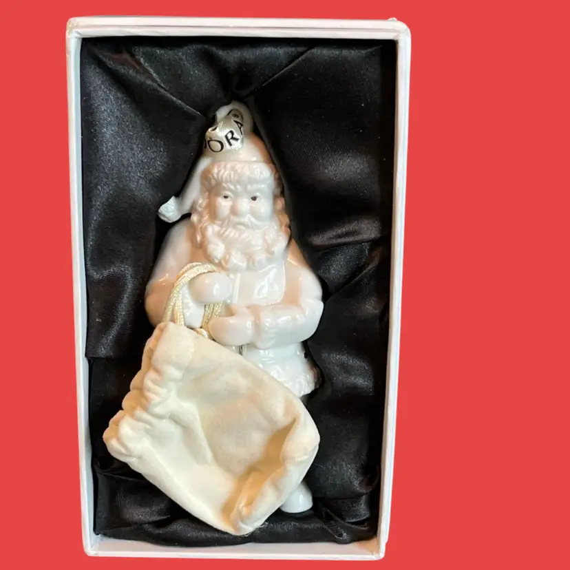 PANDORA White Santa Claus Hanging Ceramic Christmas Ornament W/Charm Bag 2013