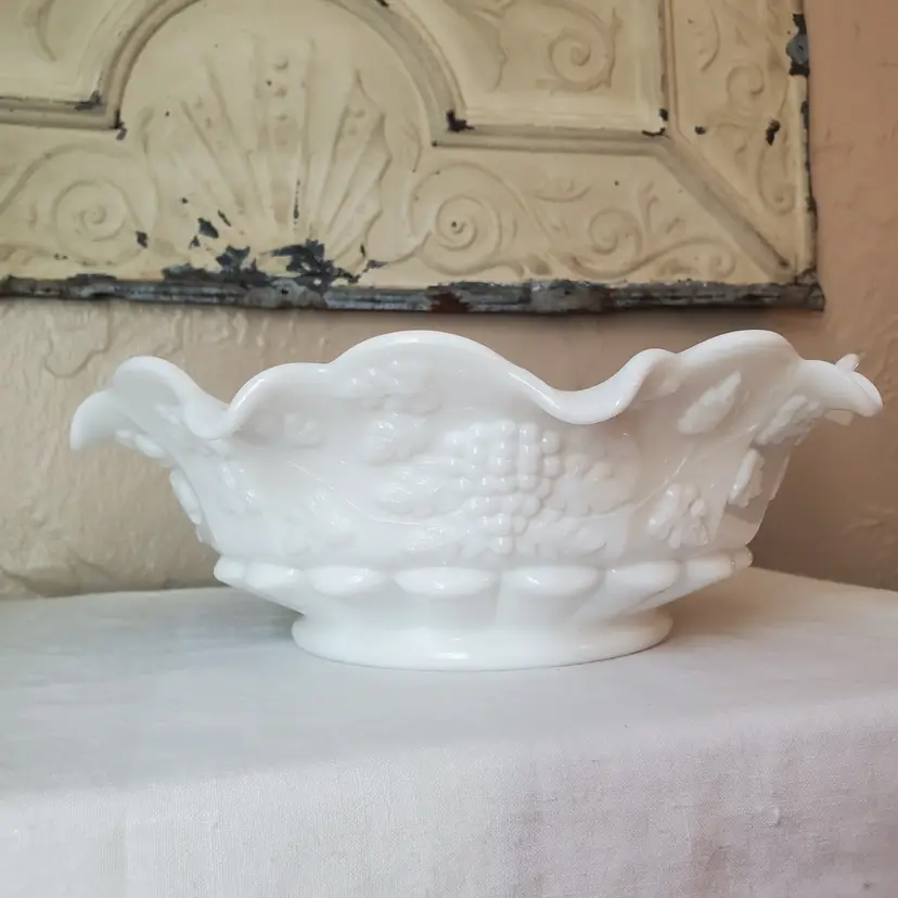 Westmoreland Grape Milk Glass Lipped Bowl