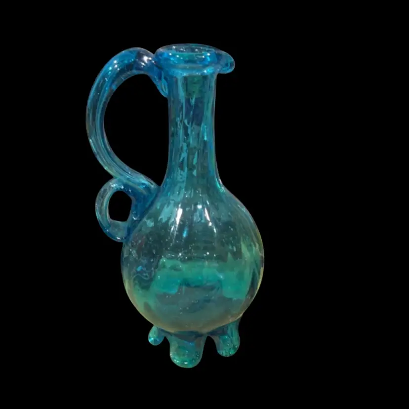 #22 Aqua Blue Blown Art Glass Footed Cruet No Stopper 7.5”