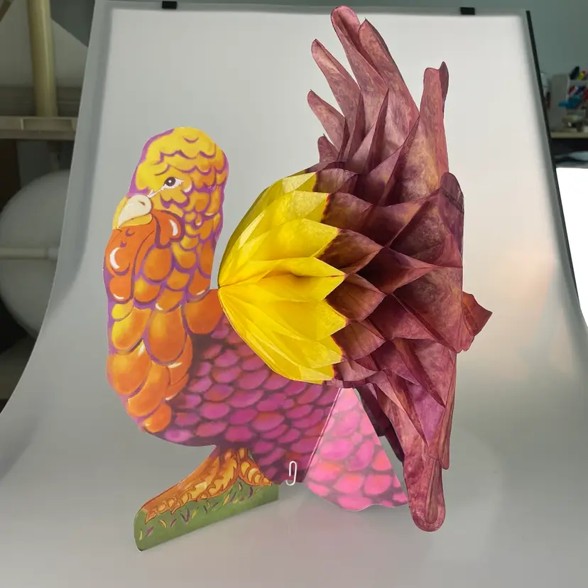 Vintage Honeycomb Paper Turkey Fold-Out Centerpiece Fall Thanksgiving Decor 13.5"