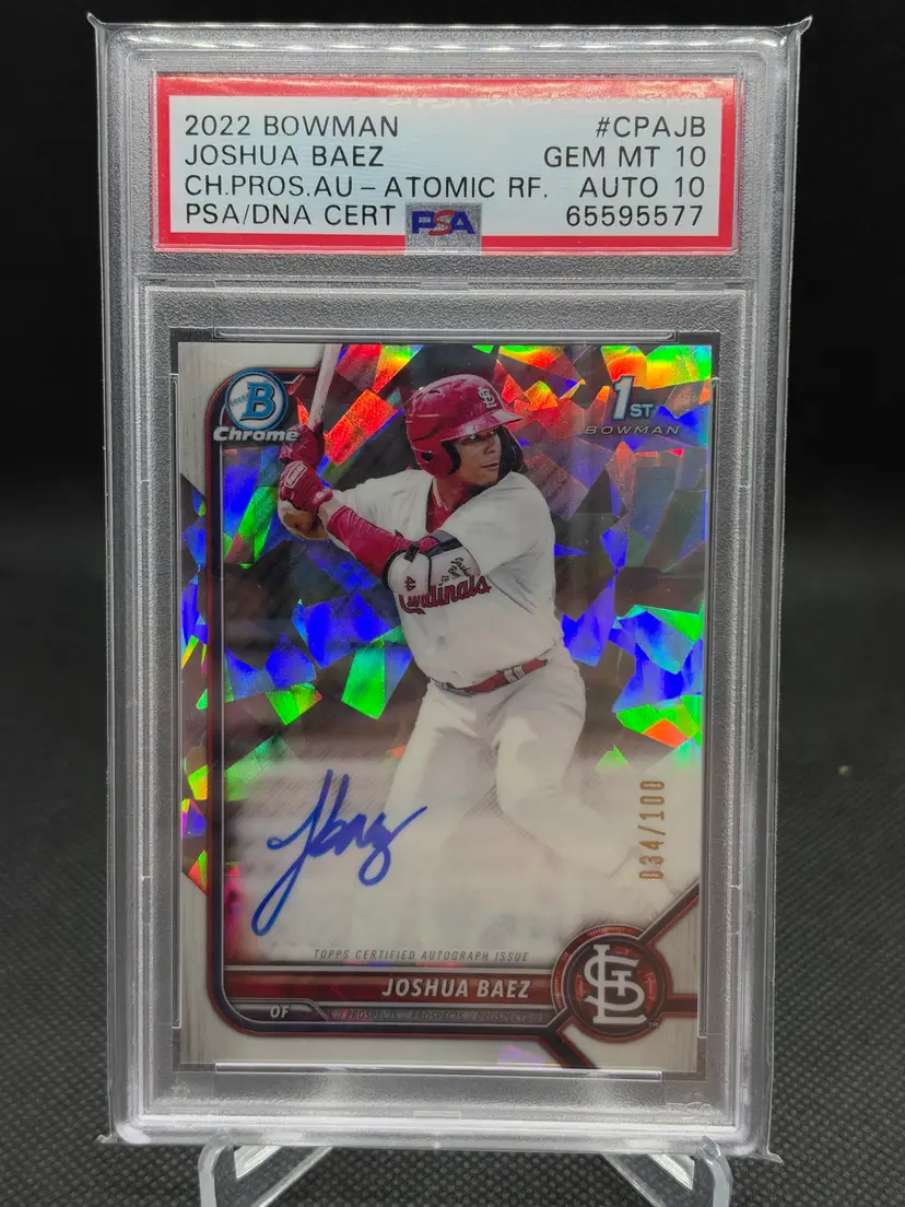2022 Bowman Chrome Joshua Baez Atomic Refractor Auto /100 1st PSA 10 Cardinals