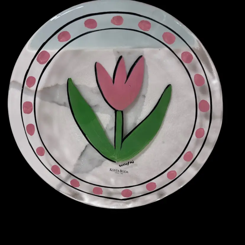 Vintage Signed Kosta Boda Tulipa Plate Hand Painted