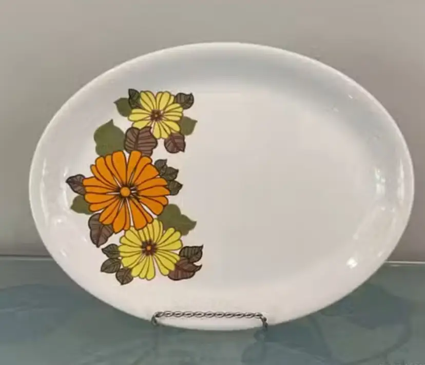RARE Vintage 1960's Aynsley Staffordshire Platter Retro Orange and Yellow Floral