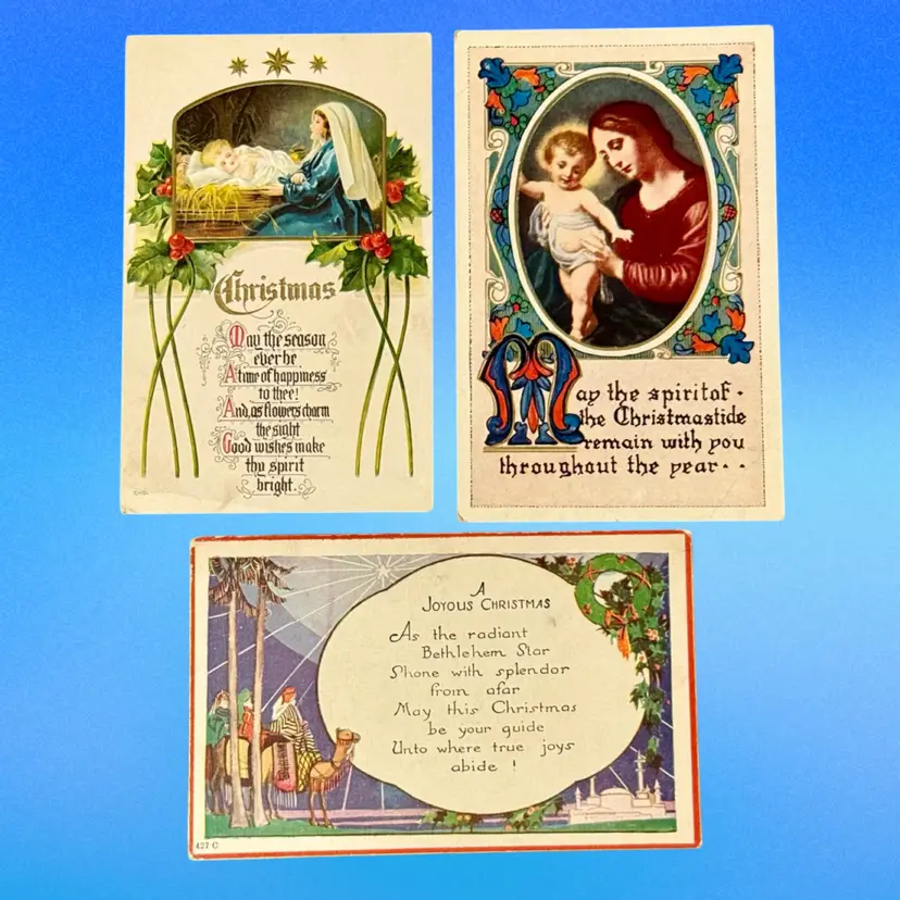 #2 Christmas Lot/3 Antique Christmas DB Postcards, 1 Unused