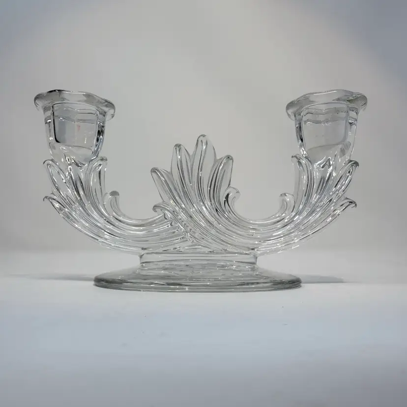 Vintage Fostoria Baroque Clear Glass Double Candlestick Holder