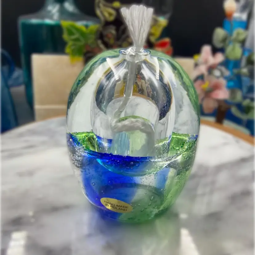 Adam Jablonski Art Glass Lead Crystal Oil Lamp Poland