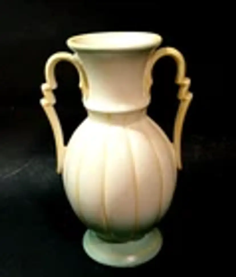 Vtg Stangl Art Pottery Matte  Double-Handled Vase #3171 Art Deco 7" Yellow Aqua