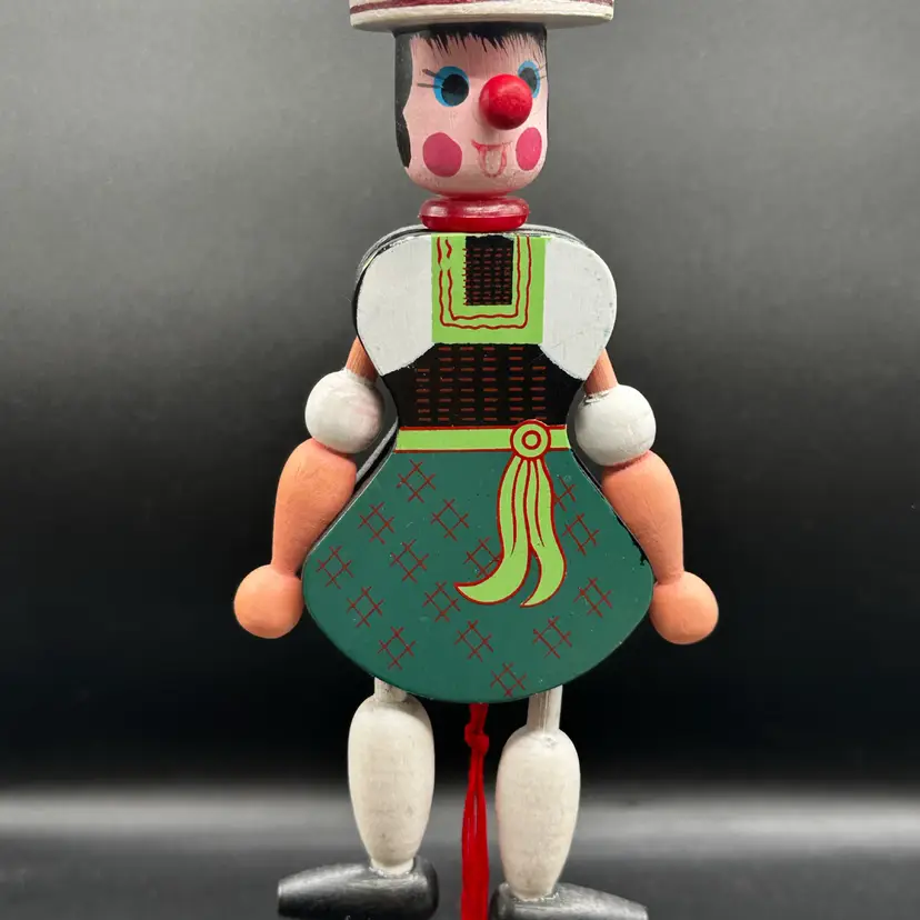 Pull String Vintage Jumping Jack Dancing Ornament  German Girl Wood Doll