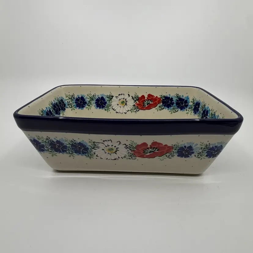 Polish Pottery Rectangular Baker “Double Delight” 5x8”