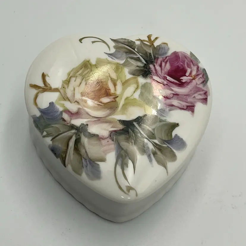 Hand Painted Porcelain Heart Trinket Box