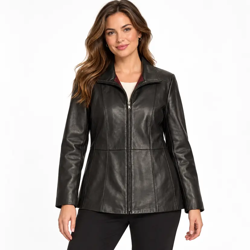 Croft & Barrow Women's L Black Soft Lambskin Leather Zip Front