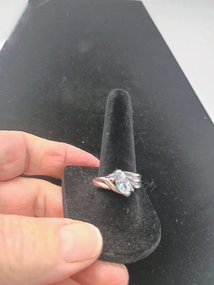 Silver Tone Marquis Cut CZ Ladies Fashion Cocktail Ring Size 7.25 3 mm Band.