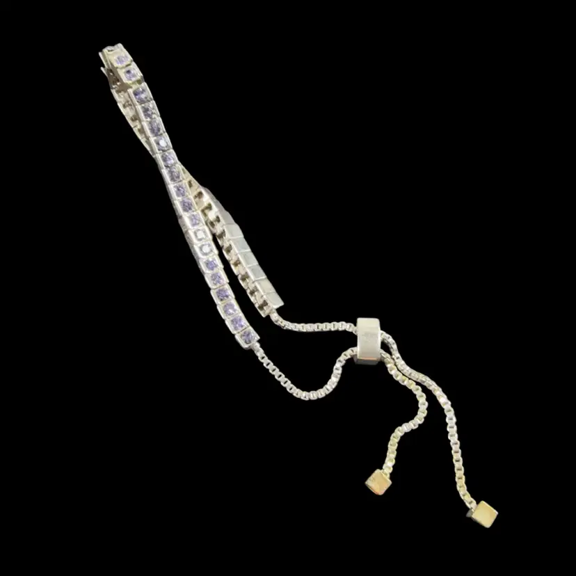 Silver-tone Adjustable Slider Bolo Tennis Bracelet with Square-cut Purple Gemstones