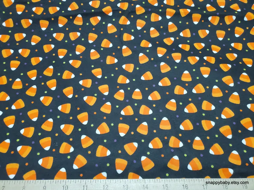 Candy Corn on Black Flannel Fabric Remnant - 100% Cotton - Choose Size - Soft Craft & Quilting Fabric