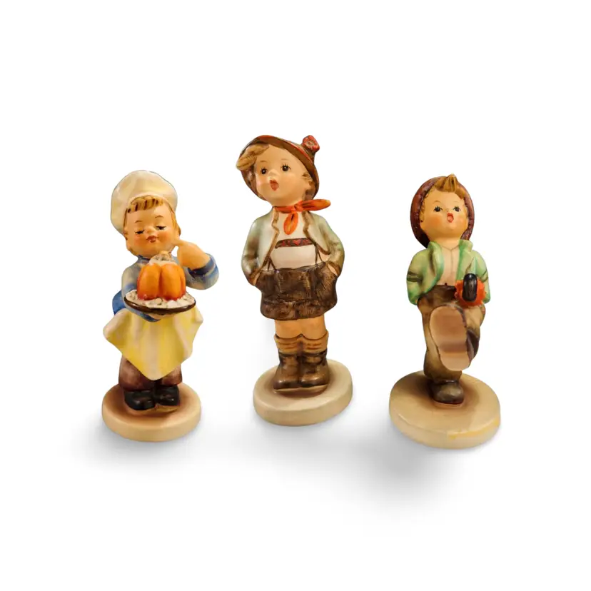 Set of 3 Hummel Figurines #128 The Baker 1972, #109/0 The Happy Traveler & #95 Brother