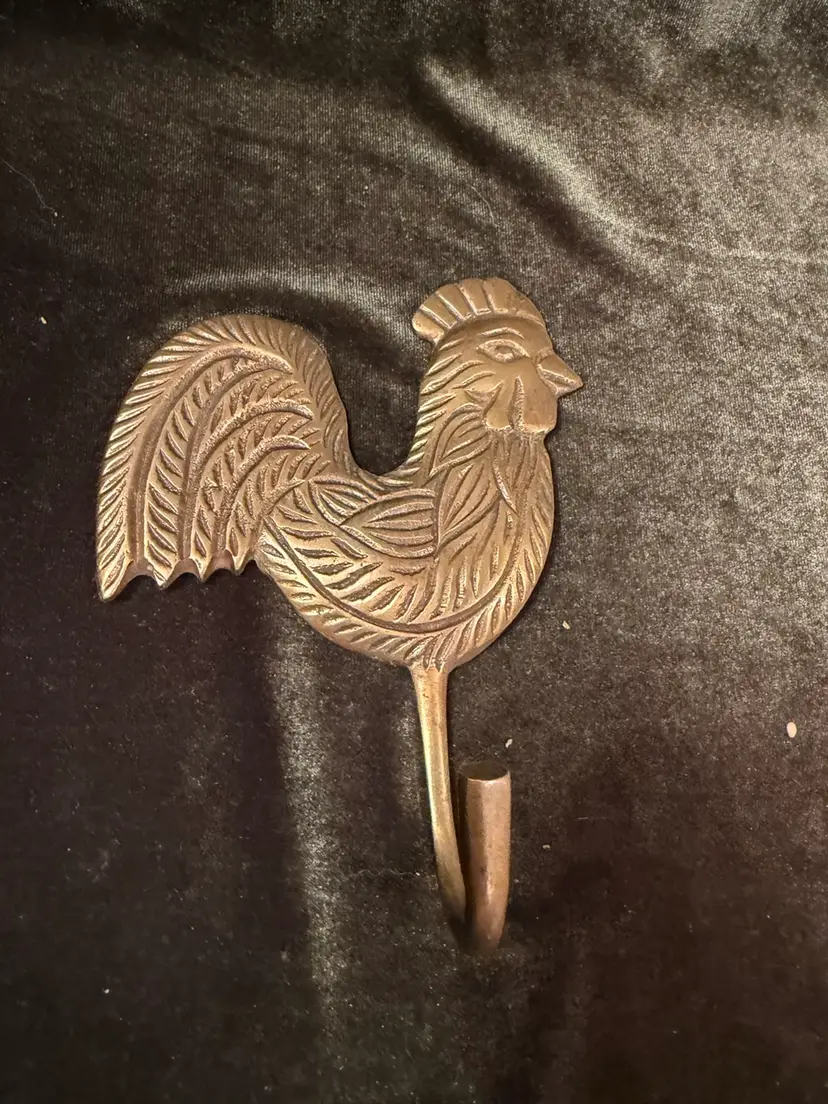 Vintage Solid Brass Rooster Wall Hook ~5.5” x 4”
