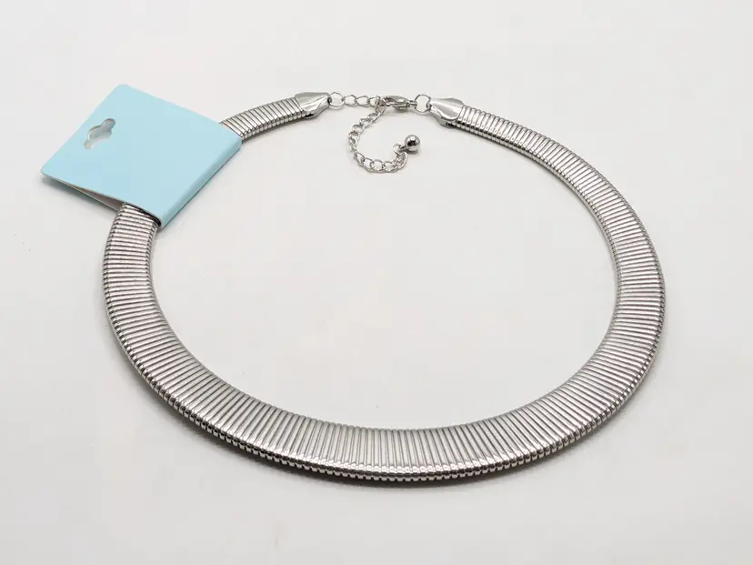 & Lovely by Columbus Bold Chunky SIlver Tone Omega Collar Necklace NWT