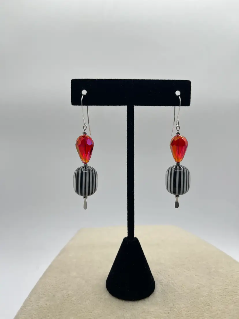 #144 "Candy Stripes" Series - Mini Perfume Bottle - Handmade by Me -- Upcycled Vintage Earrings