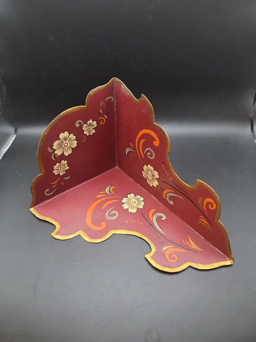 Folk Art Toleware Corner Wall Shelf
