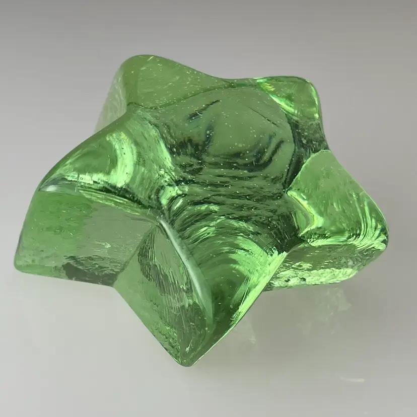 Fire and Light Celery Green Shooting Star Recycled Art Glass Paperweight Signed