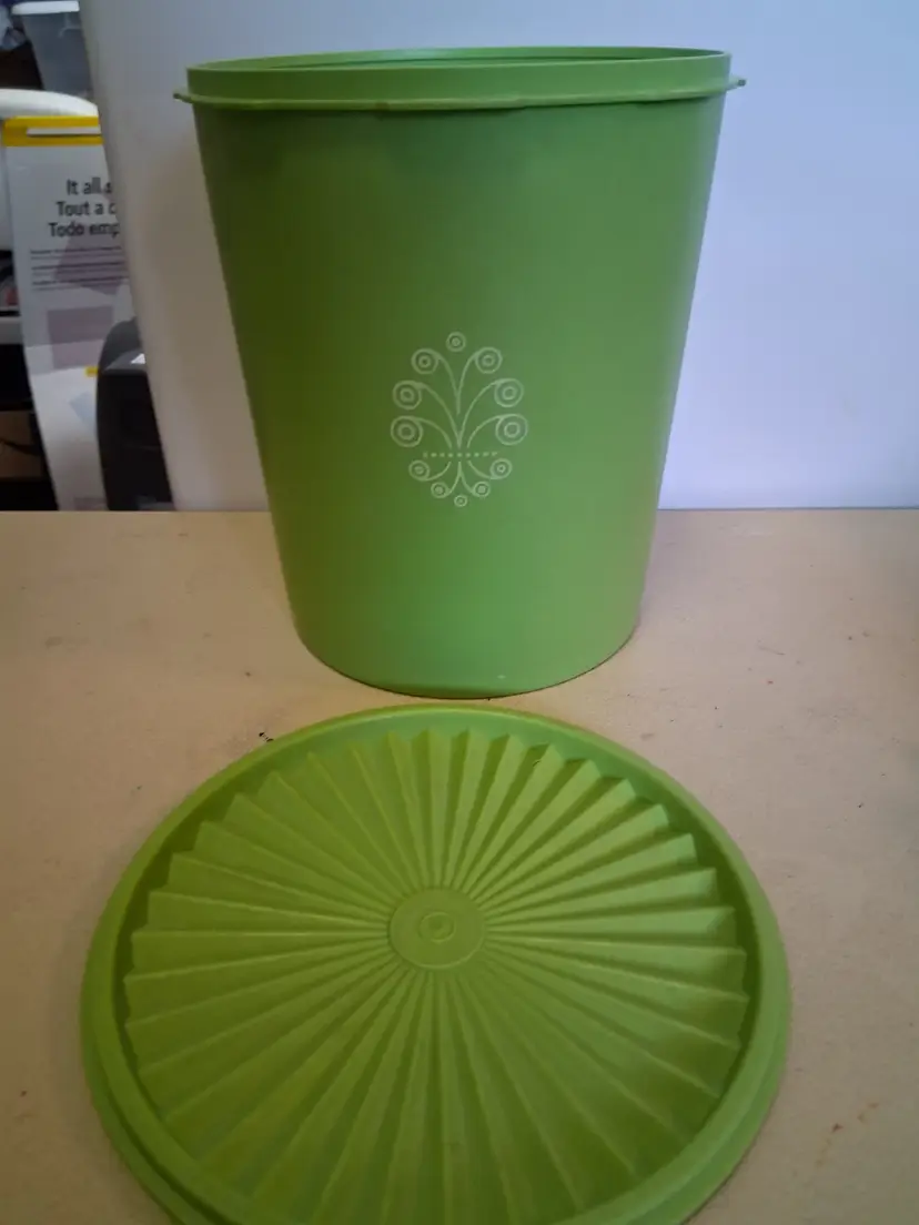 Vintage Green Tupperware Canister with Lid