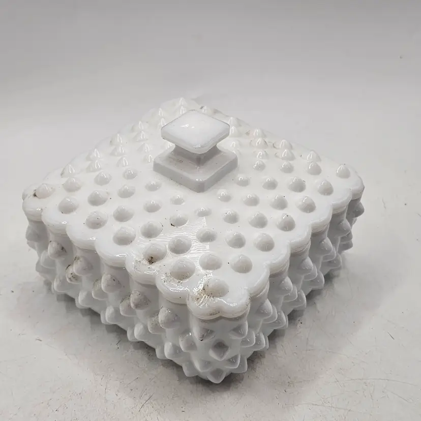 Fenton Hobnail Milkglass candy dish trinkets with lid vintage