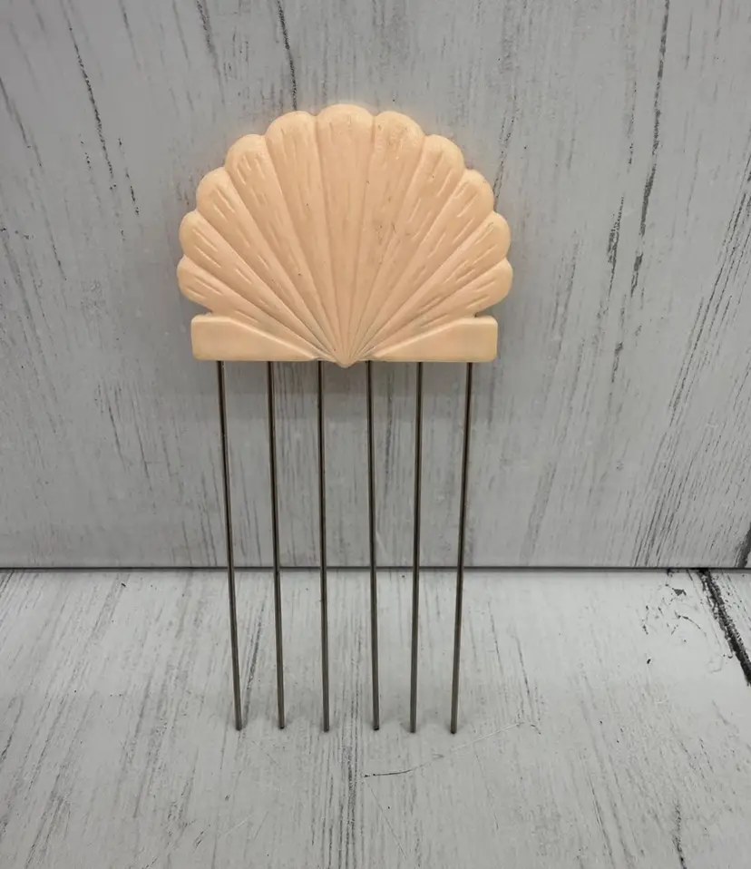 Vintage Clam Shell Hair Clip Peach 5 Wire Tines Celluloid MCM Retro Mermaid