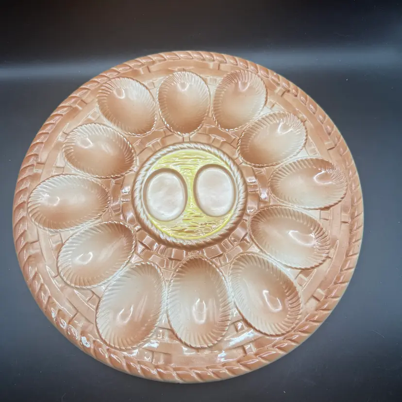 Vintage Peach/Tan Ceramic Deviled Egg Plate