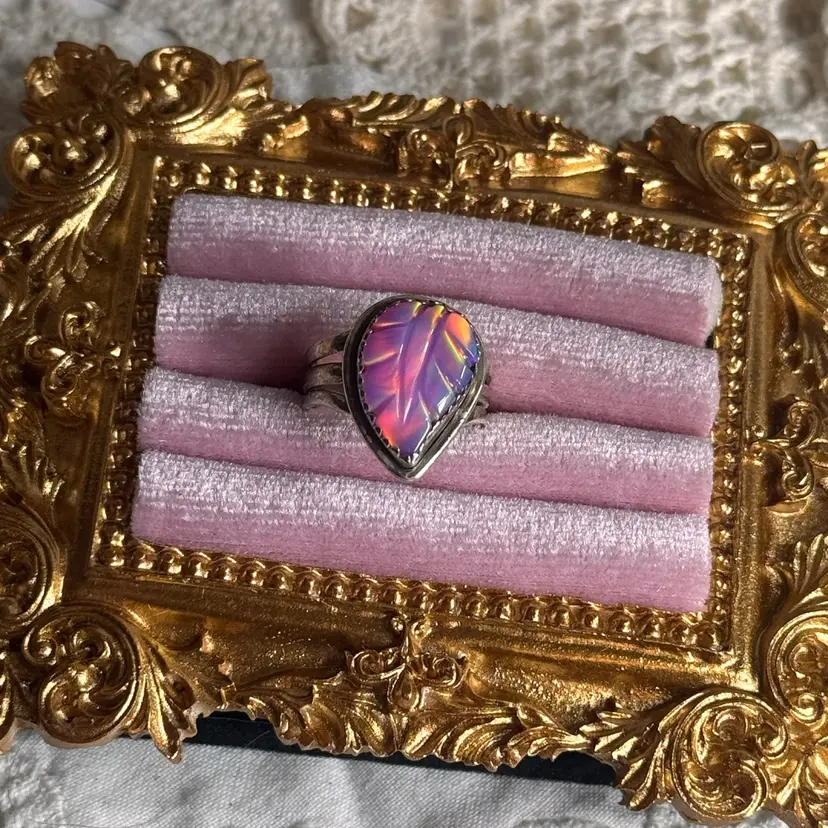 Sterling Silver Aurora Opal Leaf Ring Size 7