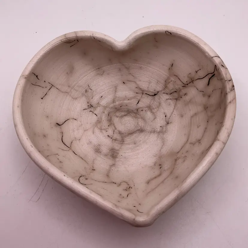 Raku Horsehair Pottery Heart Trinket Dish Studio Art Signed