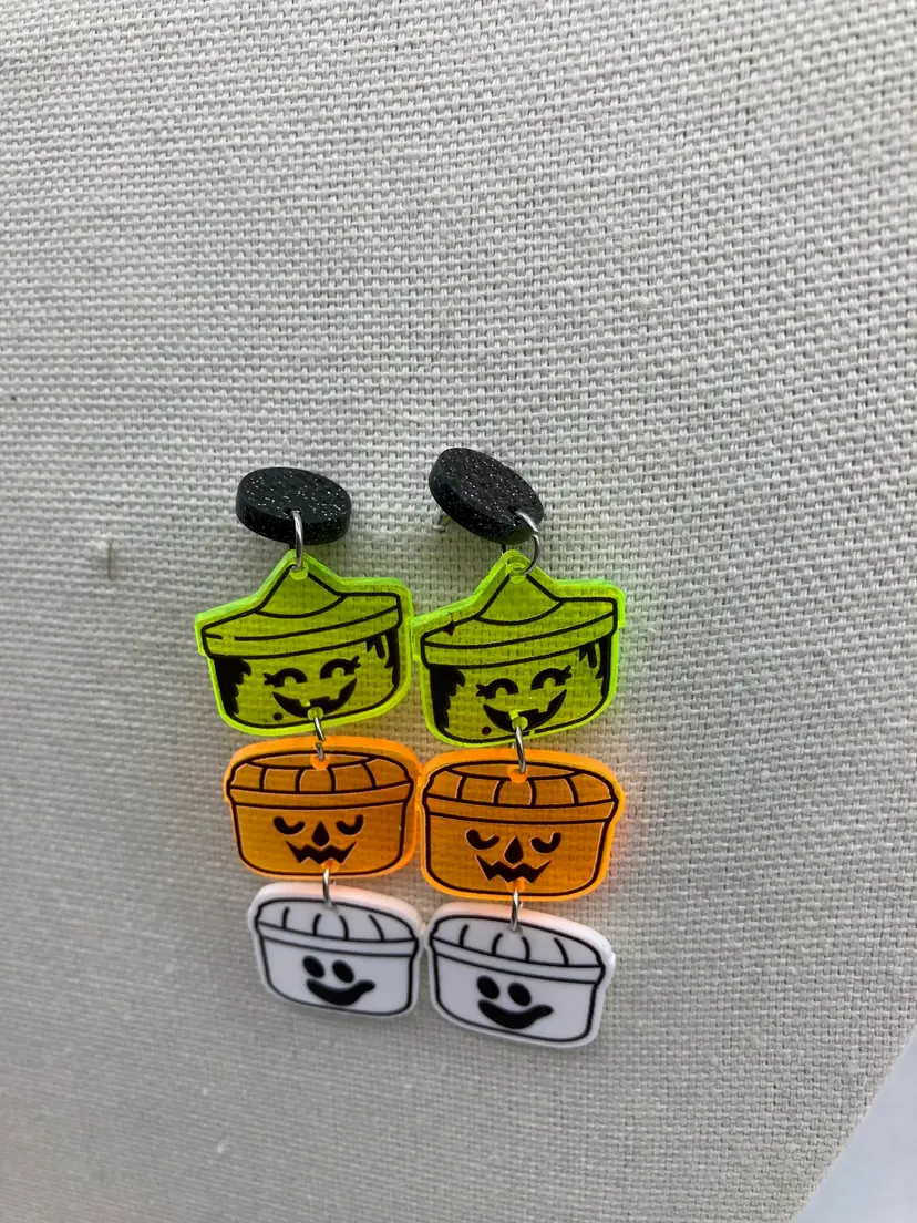 HAPPY MEAL TRICK OR TREAT BUCKETS/ PAILS ACRYLIC DROP DANGLE HALLOWEEN EARRINGS