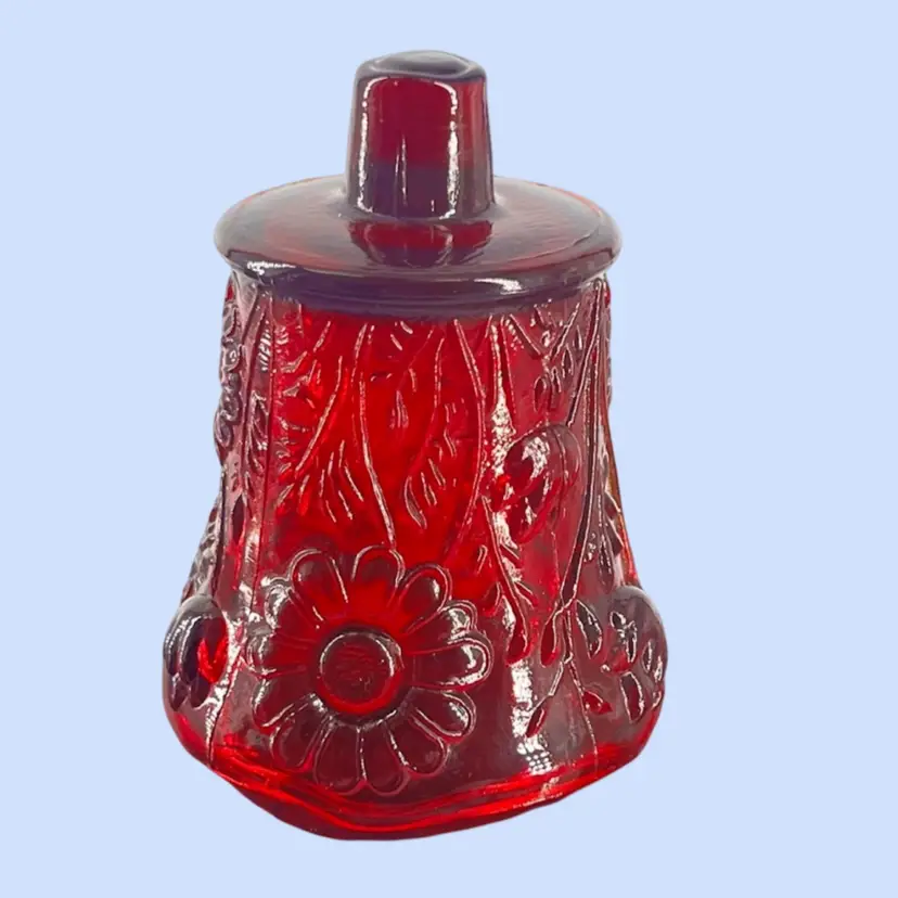 #350- Vintage Candle Holder Ruby Red Votive Holder On Clear Taper Holder BaseUV Reactive Yellow Gold Sunflower Pattern Daisy Floral