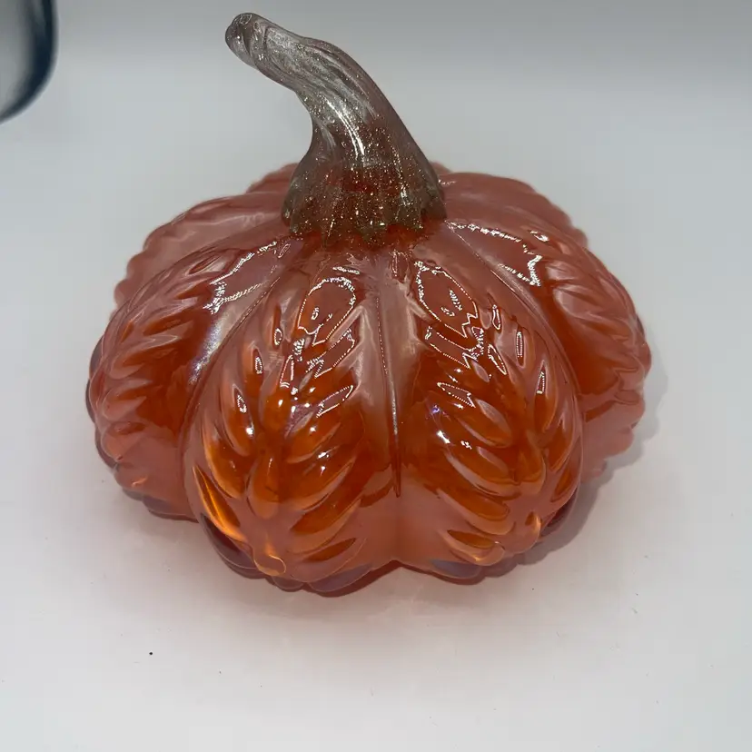 iridescent Orange Pumpkin With Texture 5 Inches Short Stem