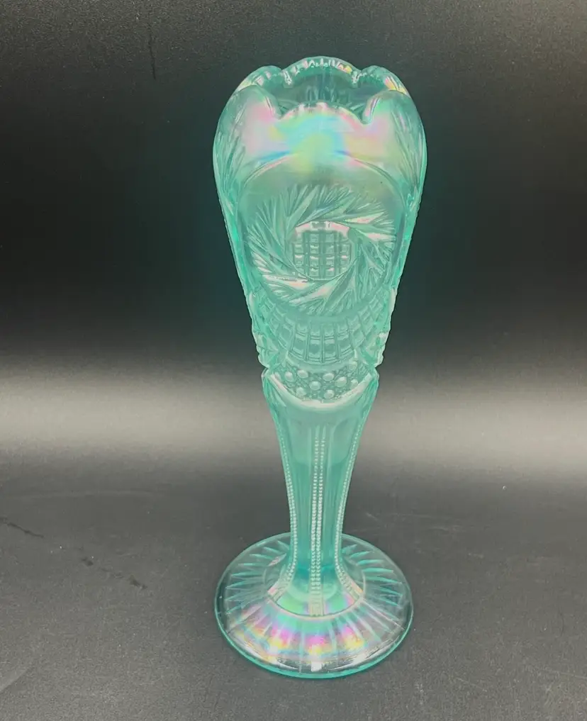 Fenton Aqua Opalescent Pinwheel 95th Anniversary Vase