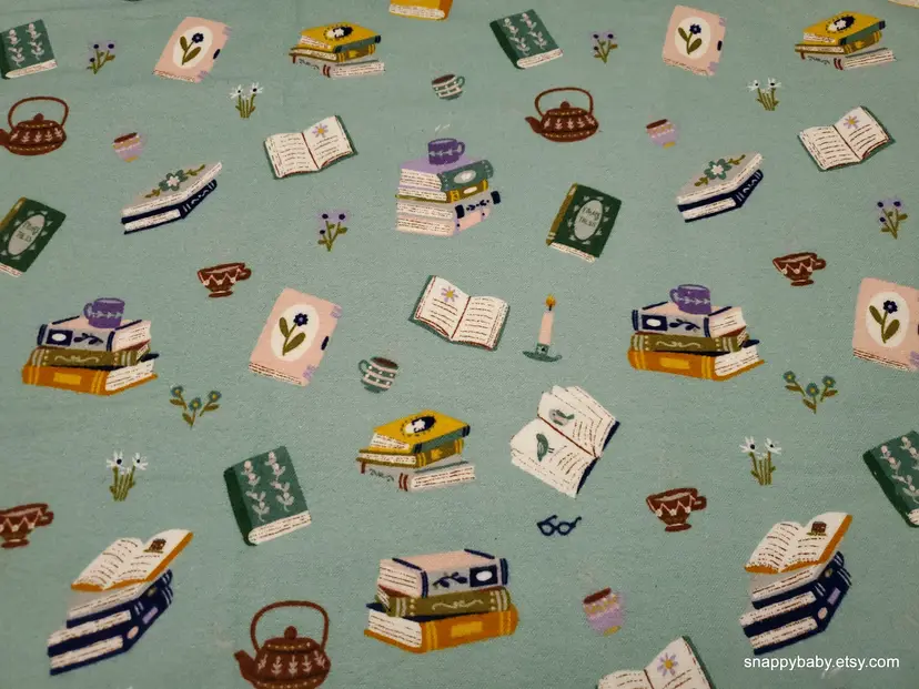 Time to Read Flannel Fabric Remnant - 100% Cotton - Choose Size - Soft Craft & Quilting Fabric