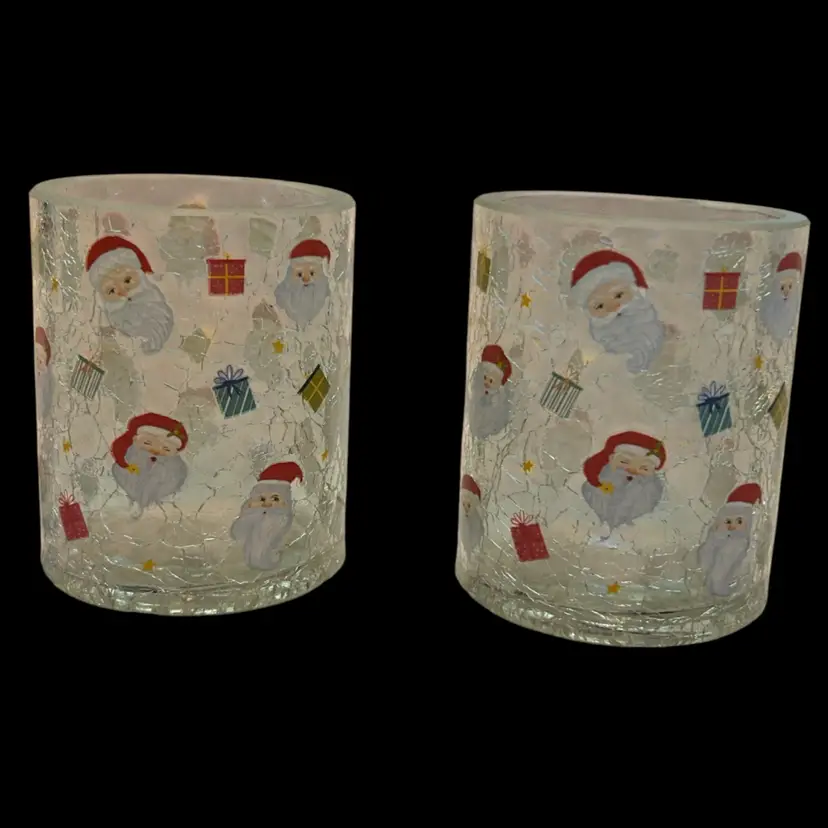Yankee Candle Santa Crackle Glass Votive Holders – Set of 2