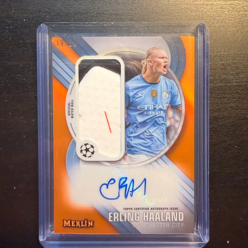 Erling Haaland 2025 Topps Merlin Match Ball Auto Orange /25
