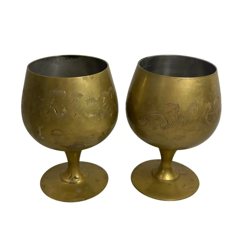 Solid Brass Etched Goblet Chaloce Altar Cup | 4.75”