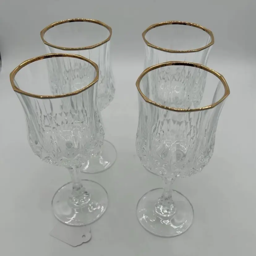 Set of 4 Cristal D’arquis Durand Longchamp Gold Rimmed Glasses