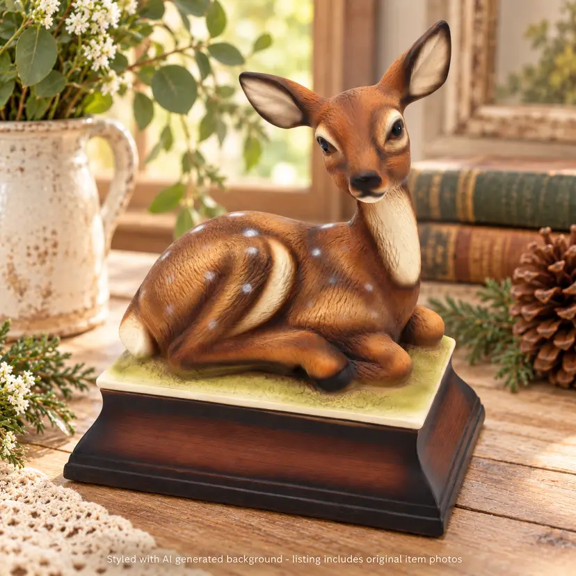 Vintage Porcelain Deer Figurine Ceramic Fawn Statue Made in Japan Signed M Takai
