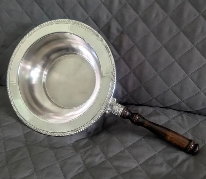 Silver Plate Serving Bowl Wooden Handle