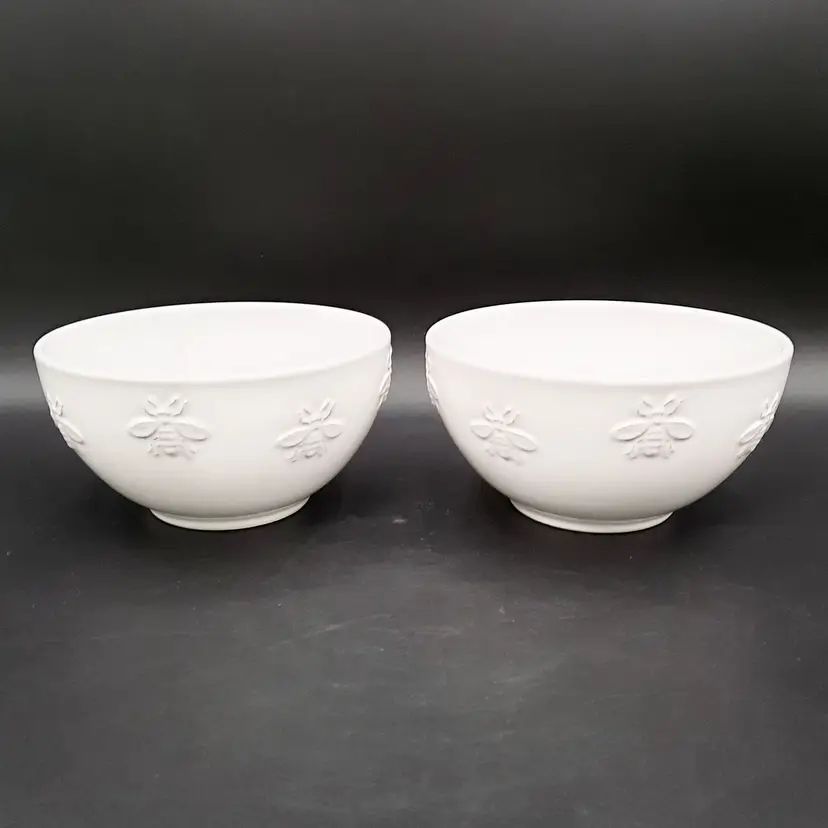 Bee Embossed Bowls White Set of 2 Matceramica Portugal