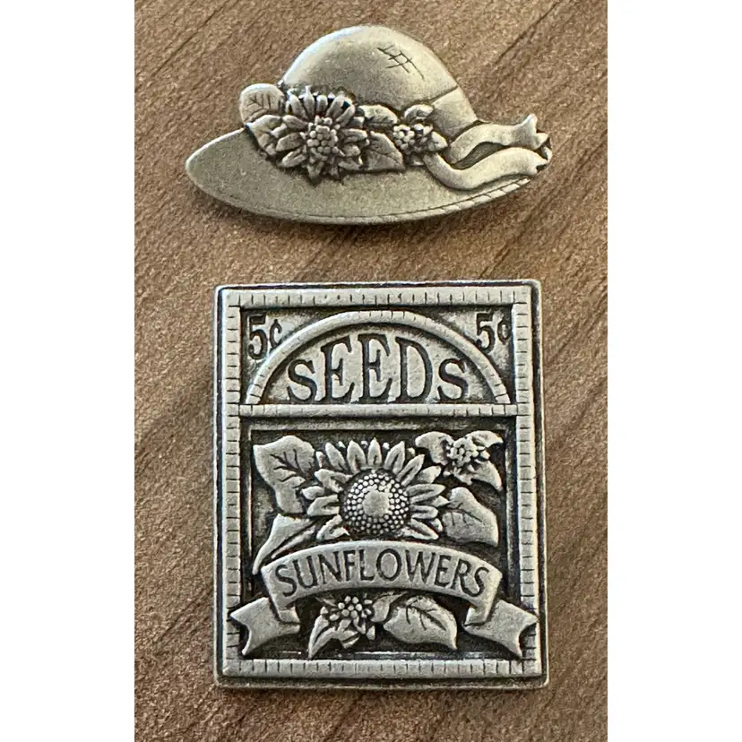 Birds & Blooms 2003 Sunflower Seeds & 2005 Garden Hat Brooches