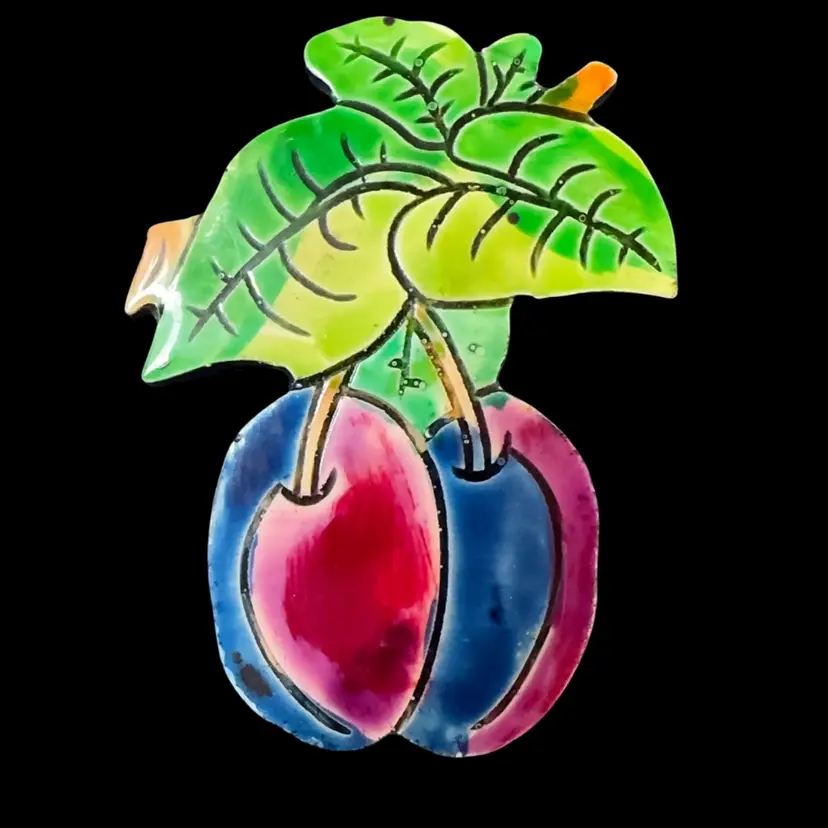 Vintage 2.5” Hand-Painted West Germany Plum Brooch