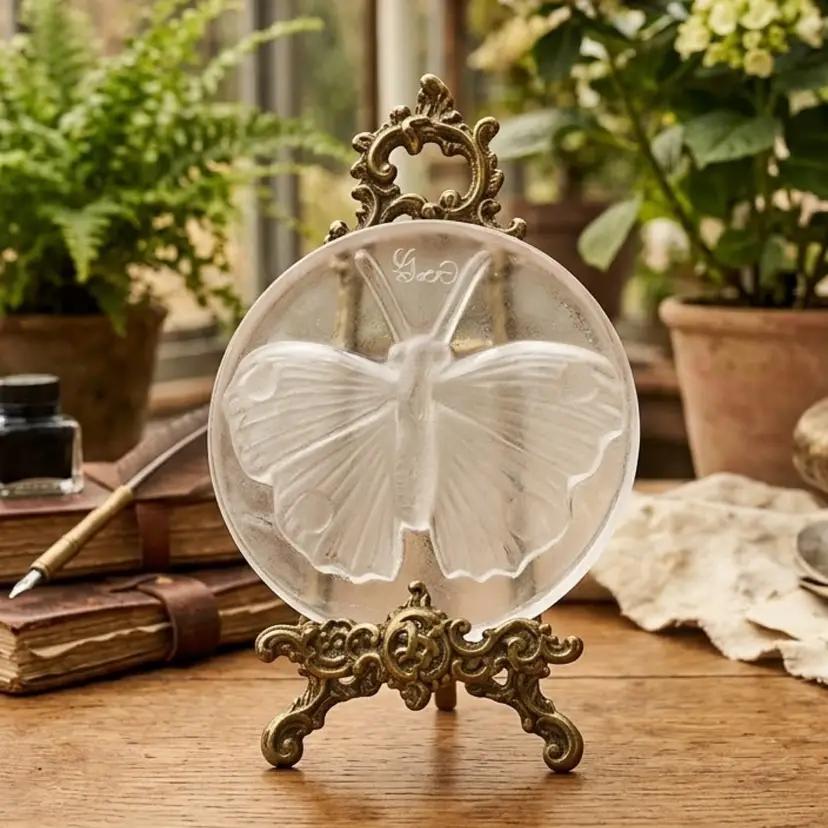 Goebel Germany Frosted Butterfly Cameo On Clear Base Paperweight
