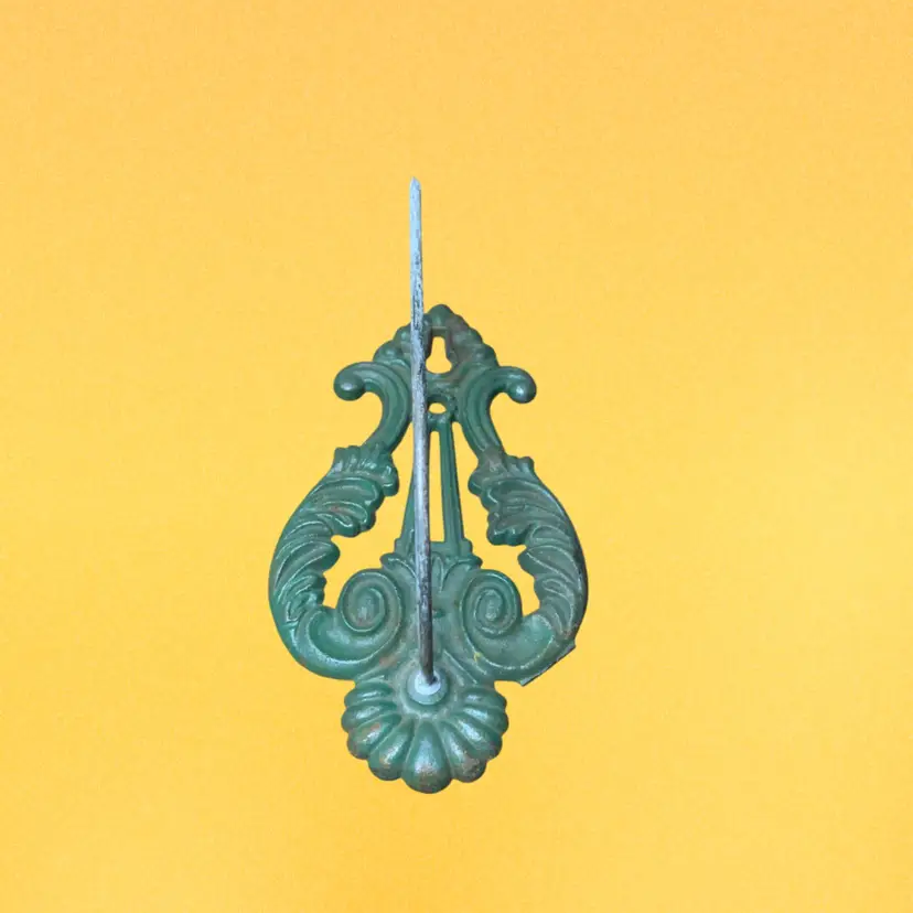 26. Cast Iron Green Wall Mount Bill Spike / Paper Receipt Holder, w/Key Hole Vintage