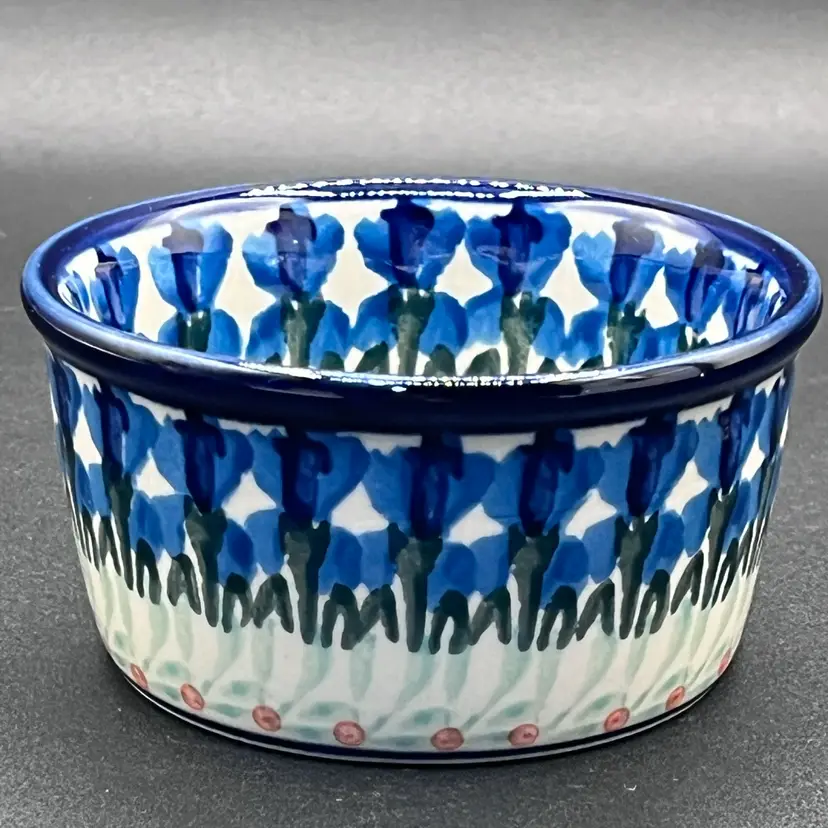 #15 New Polish Pottery Ramekin “Tulip Bouquet” 3 1/4 🌷