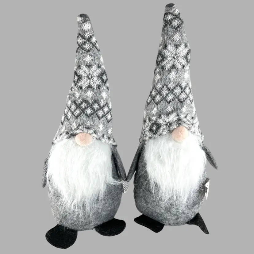 Gnome Twins Plush Weighed Shelf Sitters- Nordic Gray & White Knit Hat Holiday Decor