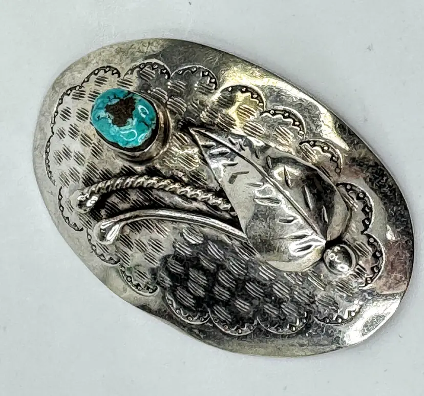 Signed Navajo Artist D. F. Garcia Sterling Turquoise Figural Brooch 25.3g JR208